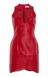 Ferragamo Cutaway Leather Mini Dress In Red