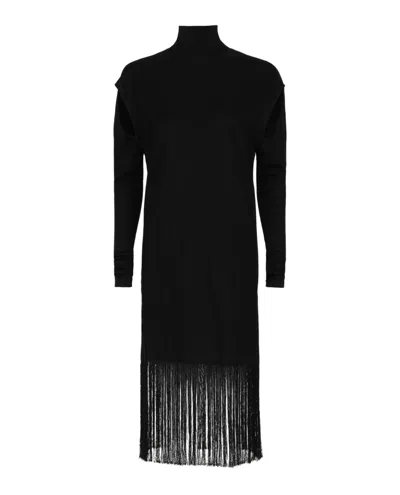 Ferragamo Cutout And Fringe Hem Dress In Black