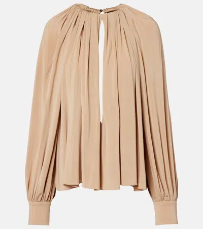 Ferragamo Cutout Draped Blouse In Brown