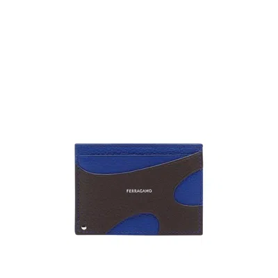 Ferragamo Cut-out Grained Leather Card Case In Blue