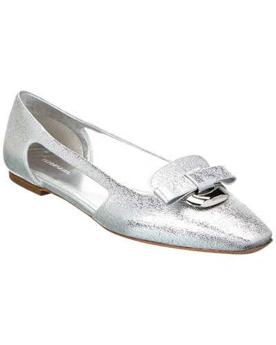 Ferragamo Cutout Leather Ballet Flat In Silver
