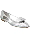 Ferragamo Cutout Leather Ballet Flat In Silver
