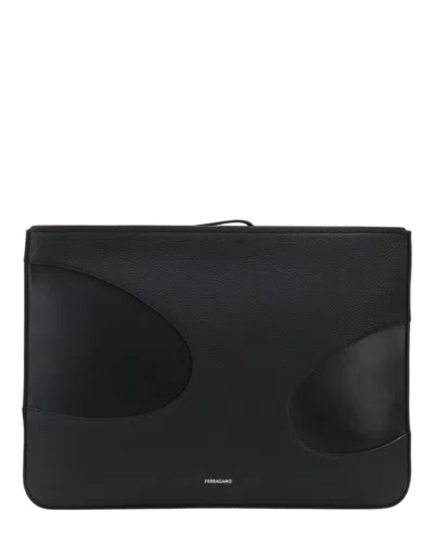 Ferragamo Cutout Leather Pouch In Black
