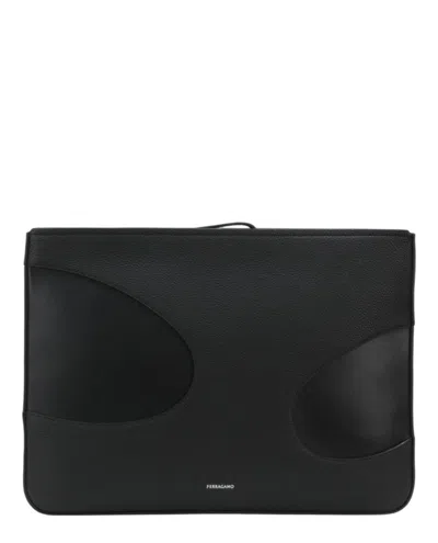 Ferragamo Cutout Leather Pouch In Black