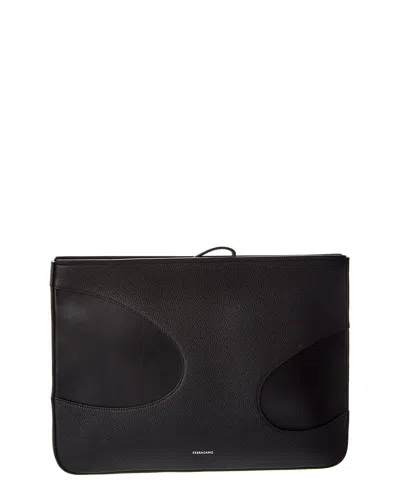 Ferragamo Cutout Leather Pouch In Black