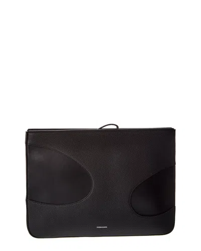 Ferragamo Cutout Leather Pouch In Black