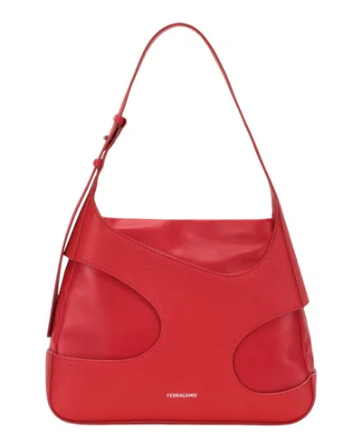 Ferragamo Cutout Leather Shoulder Bag In Red