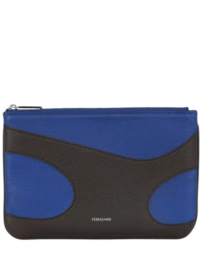 Ferragamo Cut-out Pebbled Leather Phone Pouch 1 In Black