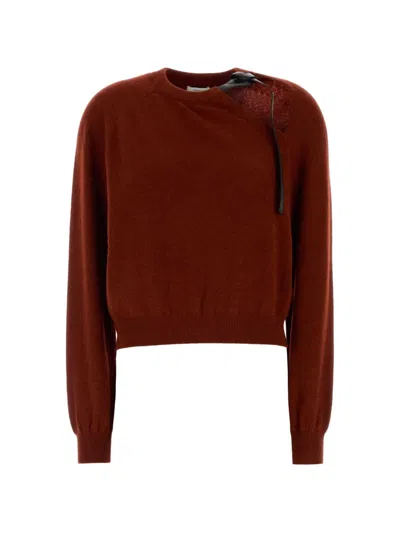 Ferragamo Wool Blend Sweater Asymmetric Cropped Design In Red