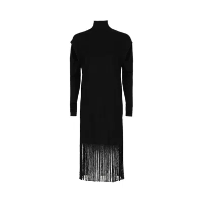 Pre-owned Ferragamo Cutout/fringe Hem Dress 'black' | Women's Size L