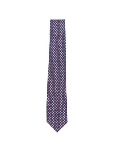 Ferragamo Cyrus Gancini Fish-print Tie In Blue