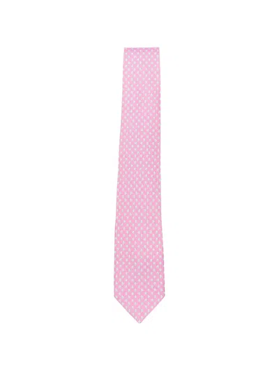 Ferragamo Cyrus Gancini Fish-print Tie In Pink
