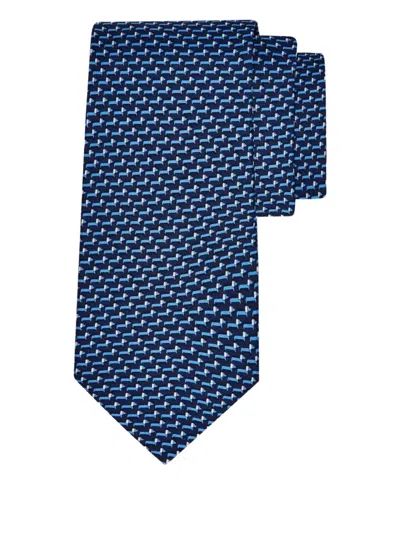 Ferragamo Dachshund-print Silk Tie In Blue