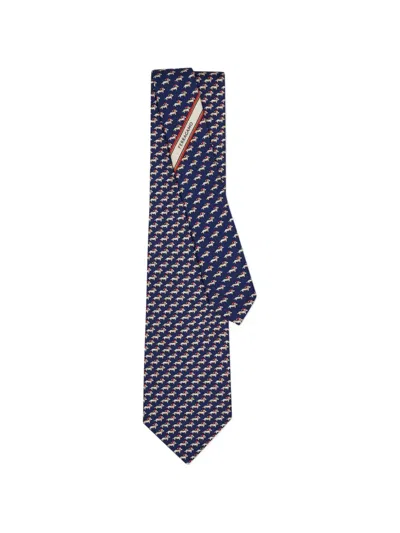 Ferragamo Dachshund Print Silk Tie In Blue