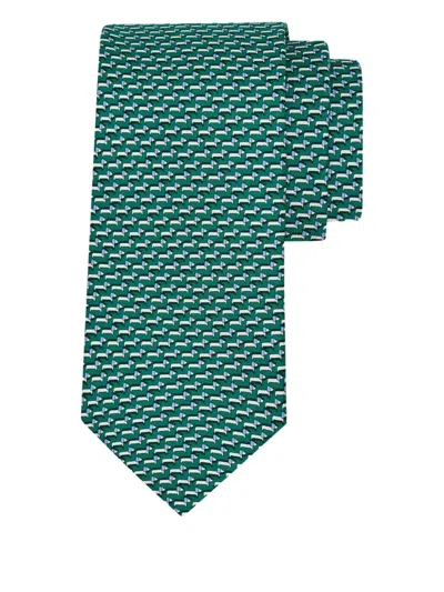 Ferragamo Dachshund Print Silk Tie In Green