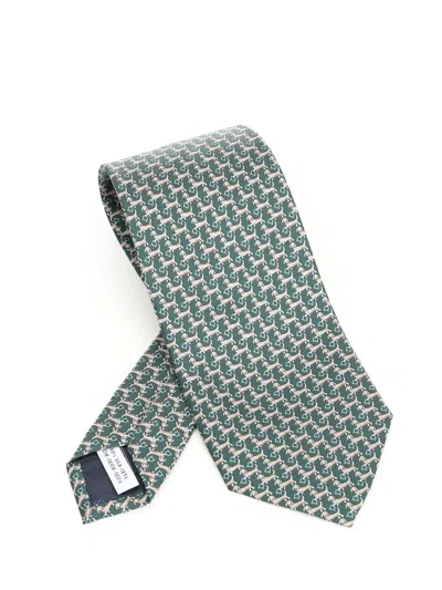FERRAGAMO DACHSHUND PRINT SILK TIE TIES AND BOW TIES GREEN