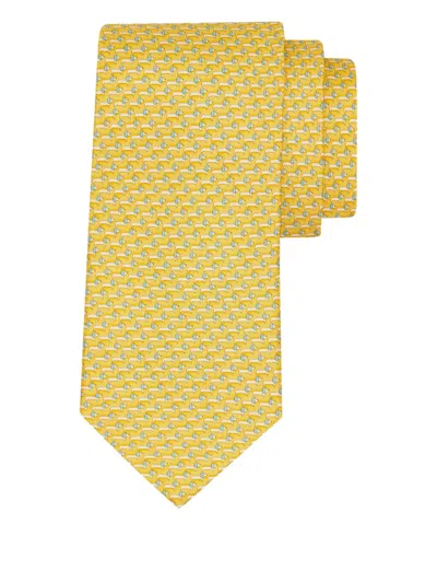 Ferragamo Dachshund Print Silk Tie In Yellow