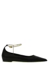 Ferragamo Dada T Chain-embellished Satin Point-toe Flats