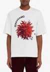 Ferragamo Short Sleeved T-shirt With Maxi Print Detail In White