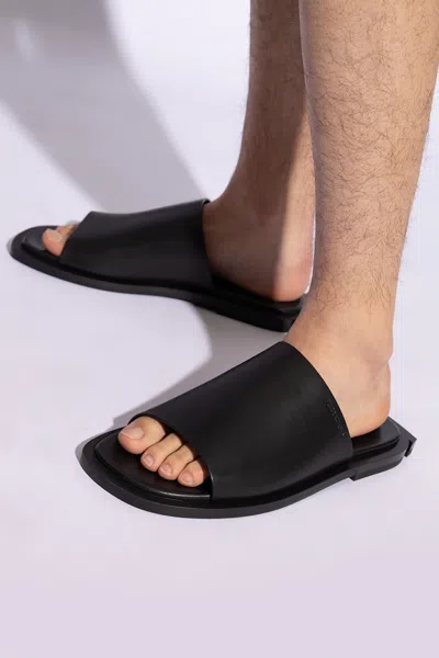 Ferragamo Leather Sandals With Embossed Logo On The Side In Black