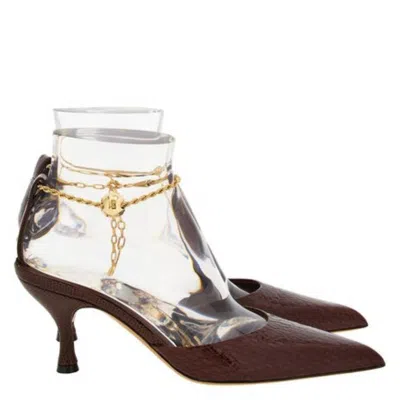 Ferragamo Dana 70 Crocodile Effect Leather Pumps In Burgundy