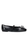 Ferragamo Lambskin Flats With Gold-tone Buckle Detail In Black