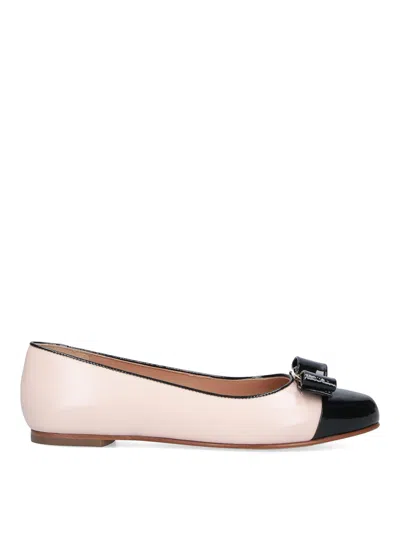 Ferragamo Round Toe Ballerina Shoes With Bow Detail In Pink