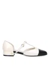 Ferragamo Linette Bicolor T-strap Ballerina Flats In White