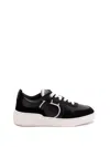 Ferragamo Black Leather And Suede Sneakers In Black  