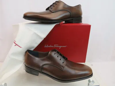 Pre-owned Ferragamo Daniel Burnished Brown Leather Lace Up Derby Oxfords 11 E