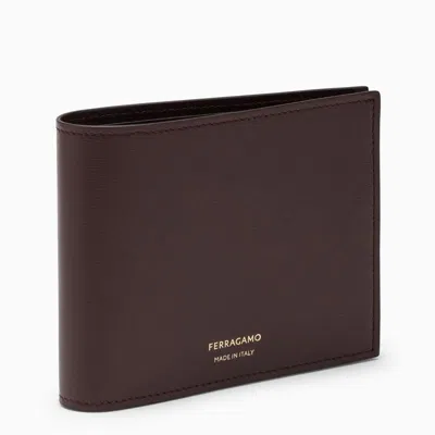 Ferragamo Dark Barolo Leather Wallet With Front Logo In Blue