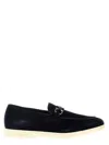 Ferragamo Leather Loafers With Gancini Ornament In Dark Blue