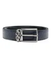 Ferragamo Double Logo-embossed Leather Belt In Dark Blue