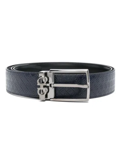 FERRAGAMO DARK BLUE LOGO BUCKLE BELT