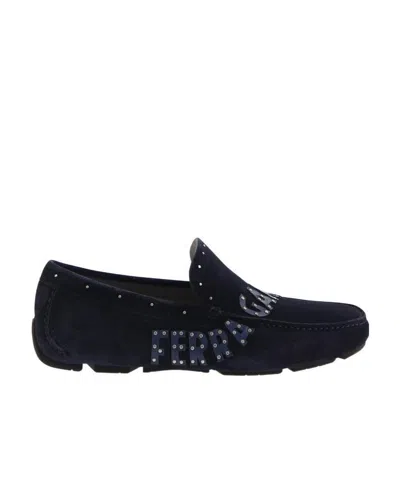 Ferragamo Dark Blue Logo Casual Business Shoes In Black