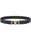 Ferragamo Cintura Gancini Reversibile E Regolabile In Pelle Martellata In Dark Blue