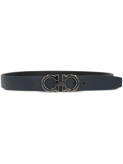 Ferragamo Dark Blue Reversible Logo Buckle Belt