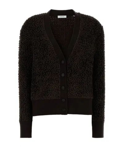 FERRAGAMO DARK BROWN BOUCLE CARDIGAN