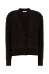 Ferragamo Textured Knit Cardigan With Ribbed Cuffs And Hem In Black