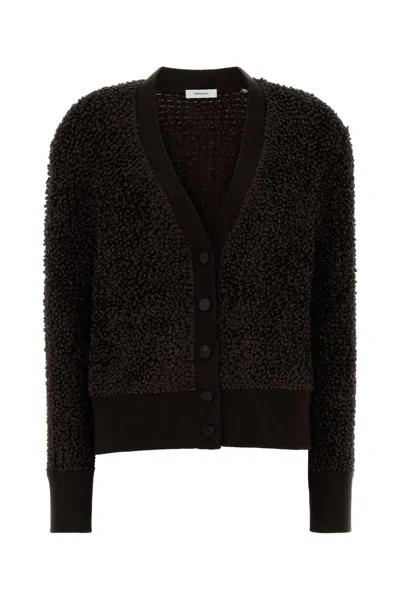 FERRAGAMO DARK BROWN BOUCLE CARDIGAN
