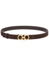 Ferragamo Reversible Hooks Leather Belt Smooth Finish In Dark Brown