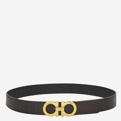 Ferragamo Dark Brown Gancini Buckle Belt In Black