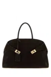 Ferragamo Dark Brown Suede Medium Hug Handbag In Brown