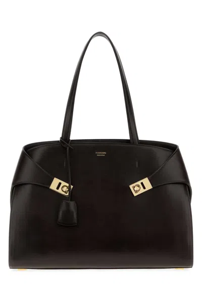 FERRAGAMO FERRAGAMO DARK BROWN HUG SHOPPING BAG
