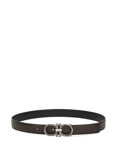 Ferragamo Dark Brown Leather Belt In Orange