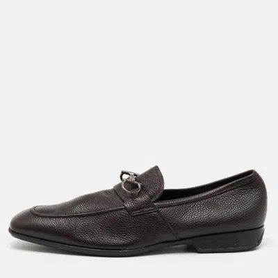 Pre-owned Ferragamo Dark Brown Leather Gancini Penny Loafers Size 46