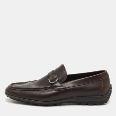 Pre-owned Ferragamo Dark Brown Leather Gancio Slip On Loafers Size 43