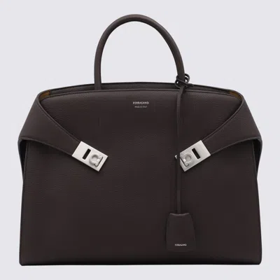 Ferragamo Dark Brown Leather Hug Top Handle Bag