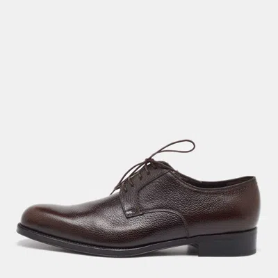 Pre-owned Ferragamo Dark Brown Leather Lace Up Derby Size 41.5