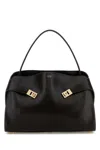 Ferragamo Dark Brown Leather Large Hug Soft Shoulder Bag In Black
